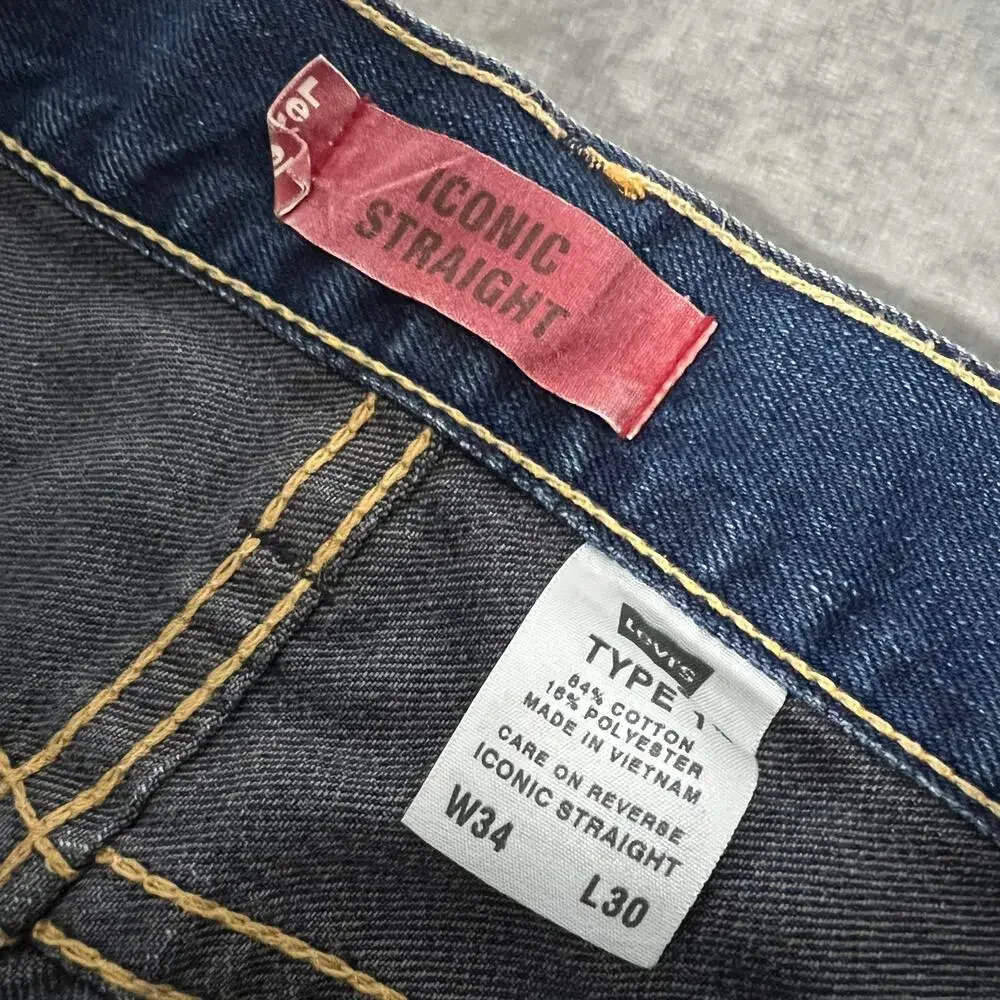 Levi's Type 1 Iconic Straight Jeans Men's Blue Denim Pockets Classic Size 34x30